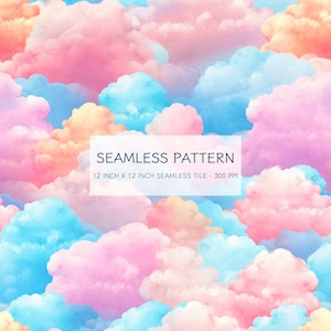 Cotton Candy Clouds I Seamless Watercolor Pattern Digital Design Download, Digital Print, Seamless pattern, PNG, sublimation