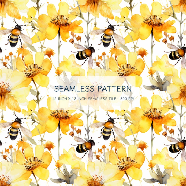 Dancing Honey Bees Seamless Watercolor Pattern Digital Design - Etsy