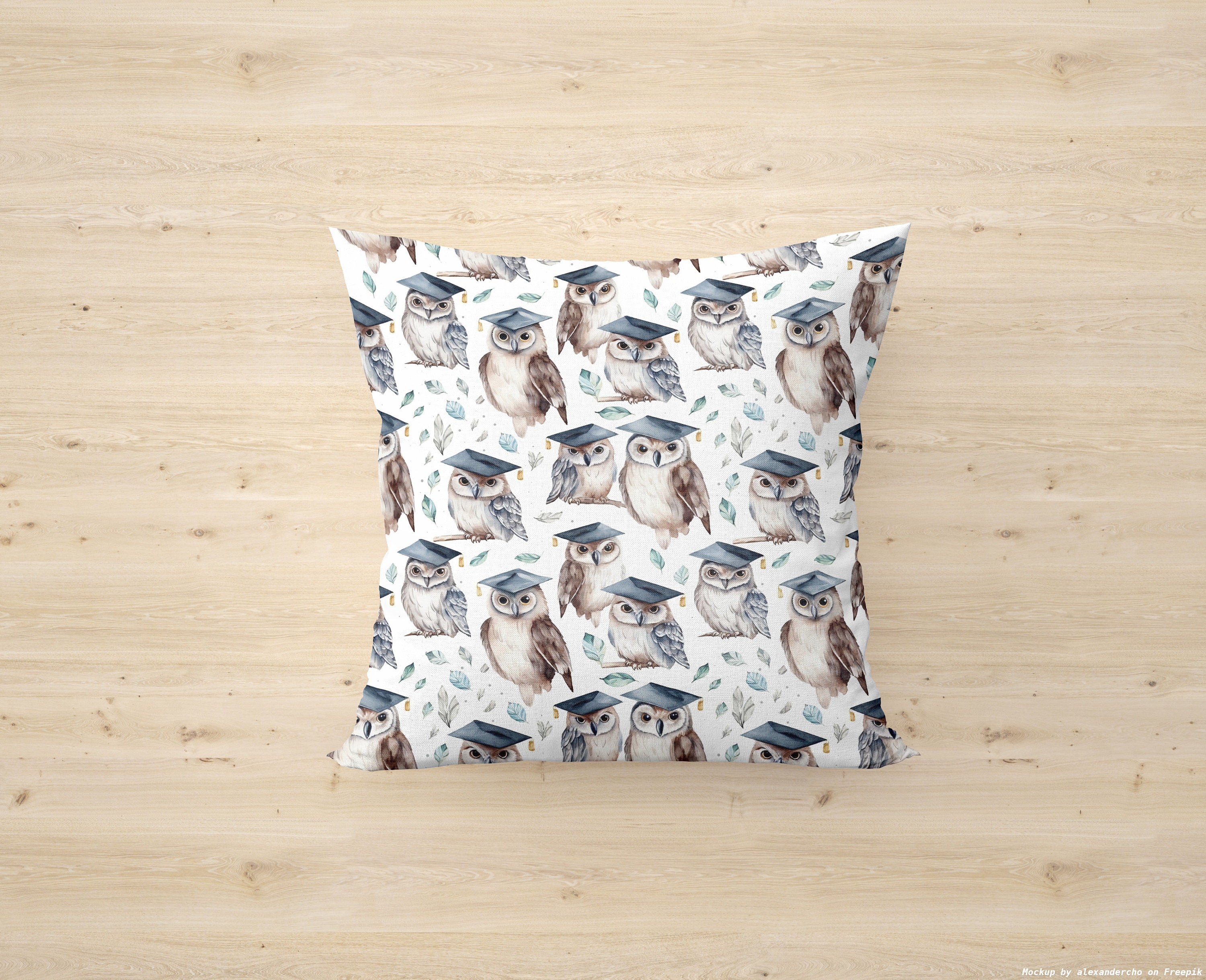Owl in Graduation Cap Square Pillow, Premium Spun Polyester Pillow, Soft Pillow, Soft Cushion, Flora