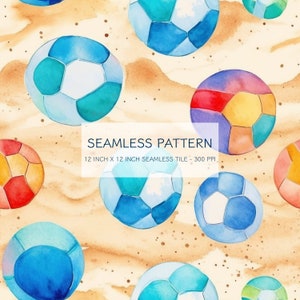 Fun Beachball Seamless Watercolor Pattern Digital Design Download, Digital Print, Seamless watercolor pattern, PNG, sublimation