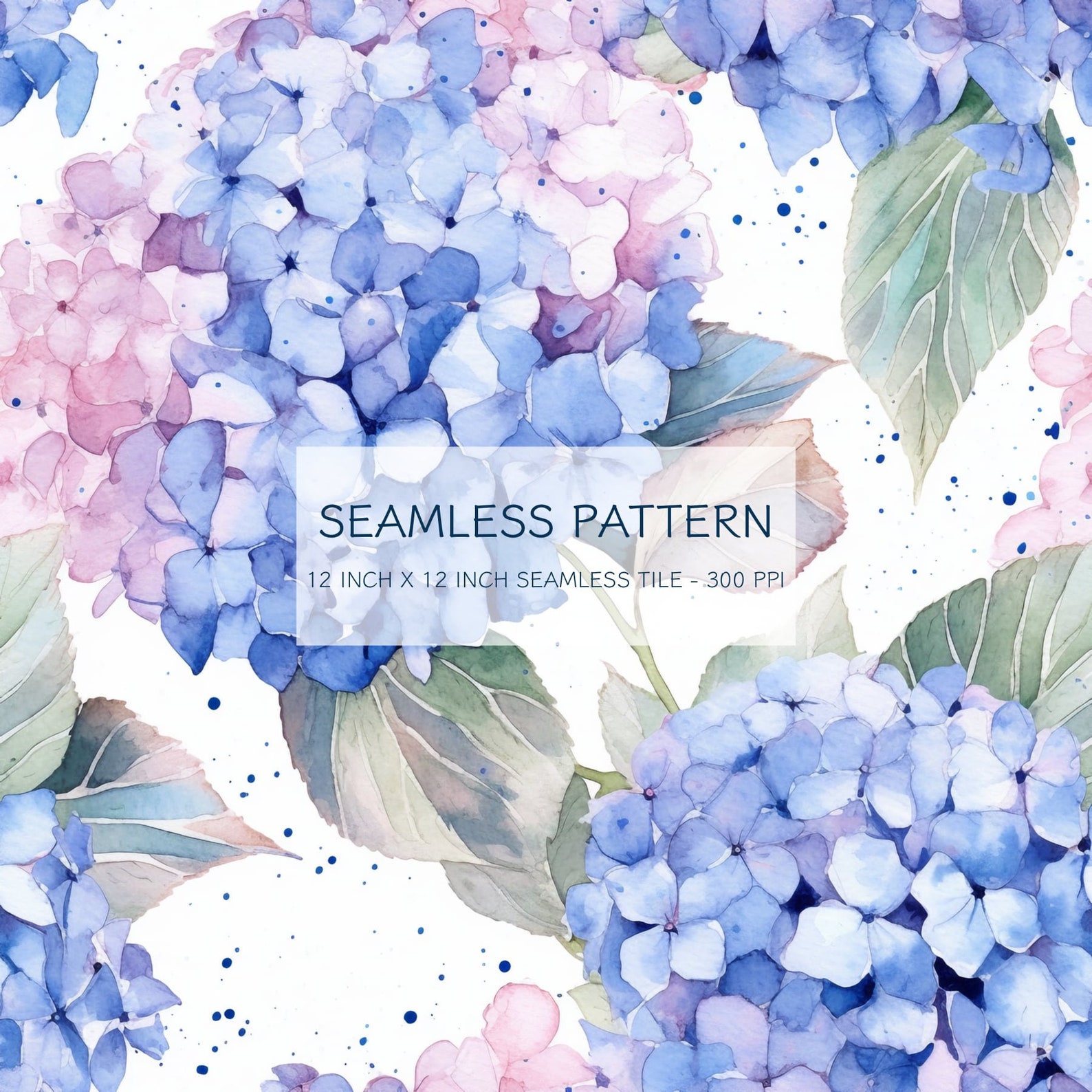 Blue and Pink Hydrangeas Seamless Watercolor Pattern Digital Design ...