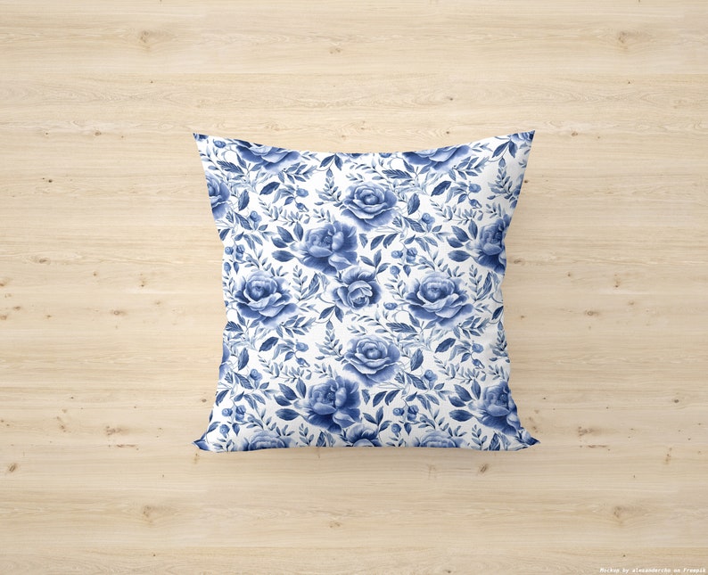Prussian Blue Floral Seamless Watercolor Pattern Digital Design ...