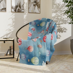 Dreamy Hot Air Balloon Fleece Blanket, Premium Plush Velvet Fleece Blanket, Large Blanket, Snuggle Blanket, Home Gifts, 60 inch by 80 inch