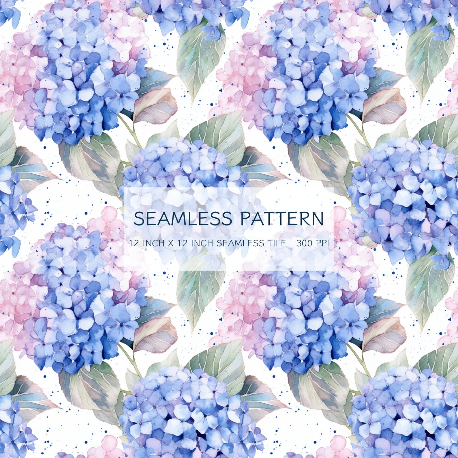 Blue and Pink Hydrangeas Seamless Watercolor Pattern Digital Design ...