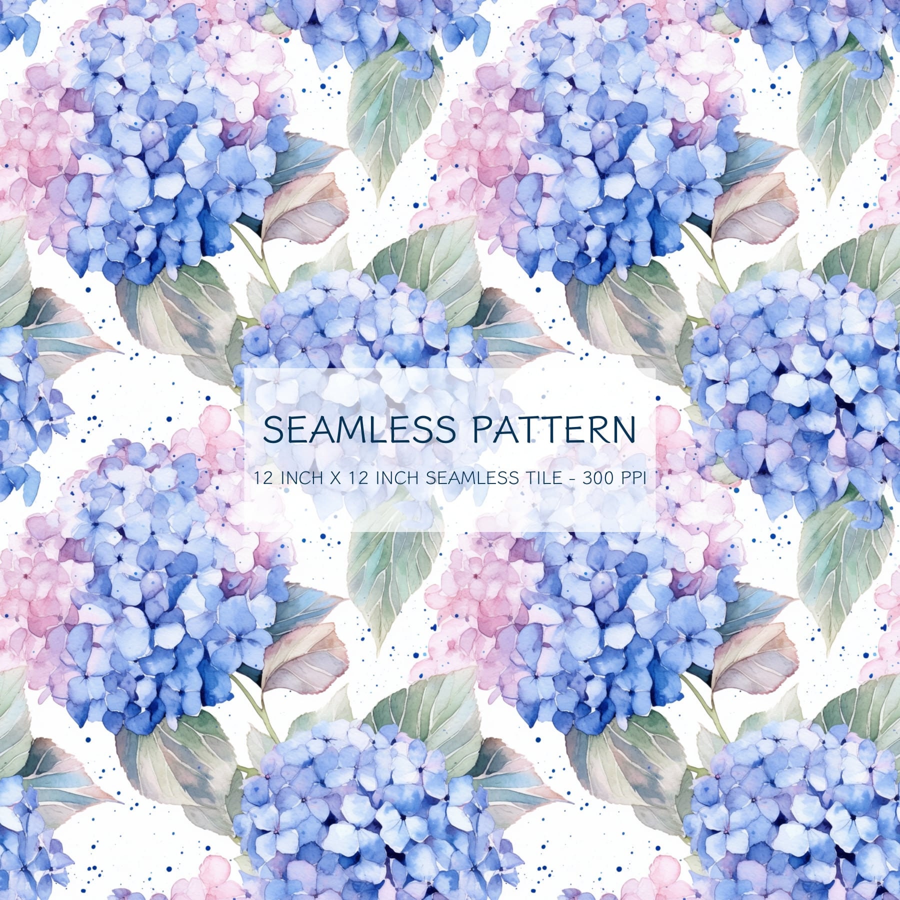 Blue and Pink Hydrangeas Seamless Watercolor Pattern Digital Design ...