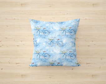 Vintage Bicycle with Flower Basket Square Pillow, Premium Spun Polyester Pillow, Soft Pillow, Soft Cushion, Small Gifts, 16 inch by 16 inch