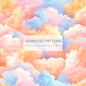 Cotton Candy Clouds II Seamless Watercolor Pattern Digital Design Download, Digital Print, Seamless pattern, PNG, sublimation
