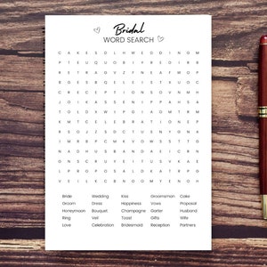 Minimalist Bridal Shower Word Search, Wedding Word Search, Bridal ...