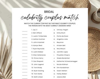 Bridal Celebrity Couples Match Game, Editable Trivia (Digital Download)