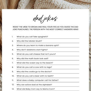 Minimalist Dad Jokes Game, Modern Baby Shower Game, Funny Dad Jokes Printable, Editable Digital Download, Canva Template, Instant Download