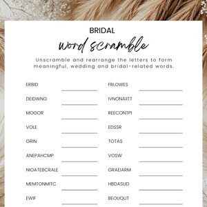 Minimalist Bridal Word Scramble, Wedding Word Scramble, Bridal Shower Games, Editable Digital Download, Canva Template, Instant Download