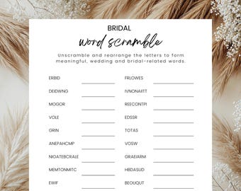 Bridal Shower Word Scramble Game, Editable Canva Template (Digital Download)