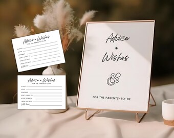 Advieskaarten babyshower, moderne babystrooisel, bewerkbare sjabloon (digitale download)