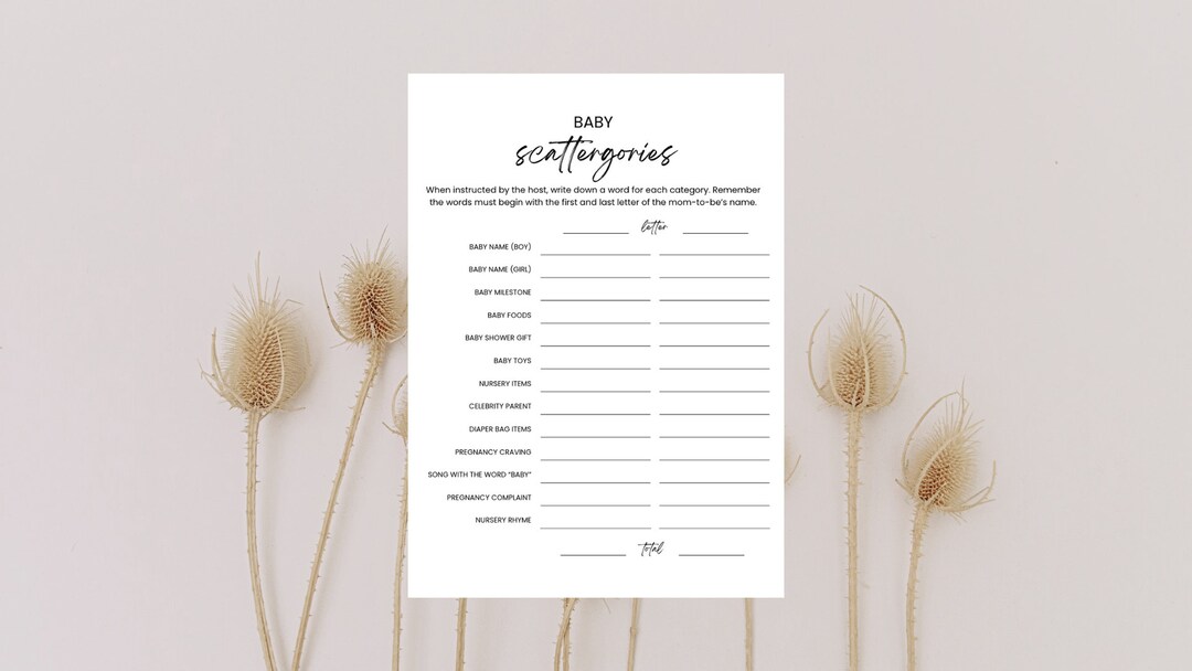 Minimalist Baby Shower Scattergories, Baby Scattergories, Baby Shower ...