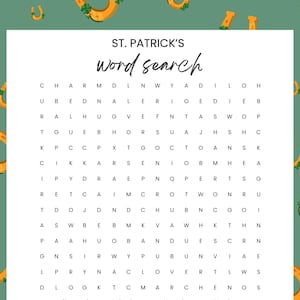 St Patrick Word Search, St Patty&#39;s Word Search, St Patrick’s Activity, Shamrock Game, Canva Template, Instant Download