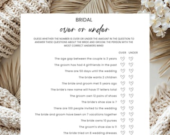 Bridal Over or Under Game, Editable Template (Digital Download)