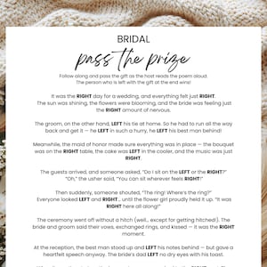Bridal Pass The Prize, Pass The Gift Poem, Pass The Parcel, Bridal Shower Games, Editable Digital Download, Canva Template, Instant Download