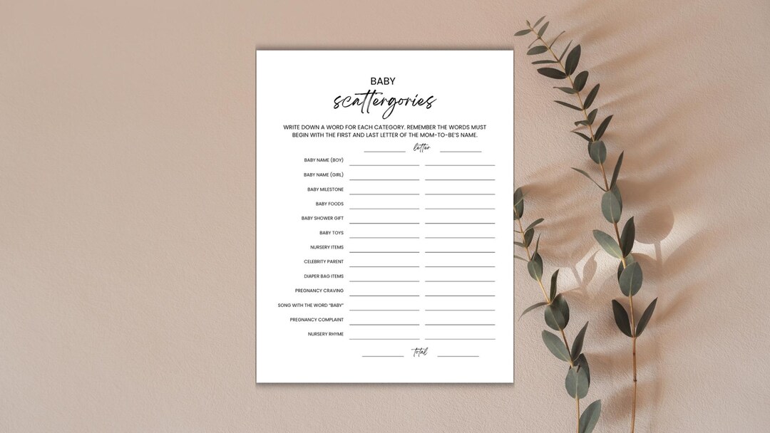 Minimalist Baby Shower Scattergories, Baby Scattergories, Baby Shower ...
