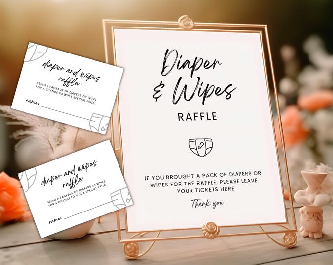 Diapers and Wipes Raffle Sign, Cards, Minimalist Baby Shower ...