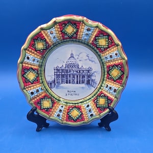 Rare La Pinturicchio Italy Decorative Plate, Roma Coliseum S. Pietro Design with Edging, Home Décor Gift