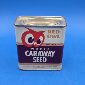Vintage Gewürzdose Rote Eule 1960er Jahre Retro Küchenlager Dekor, Antiker Sammlerbehälter für Gewürzorganisation, Perfektes nostalgisches Geschenk