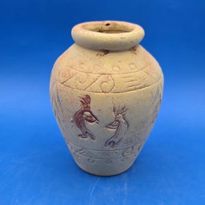 Vintage Hand Made Kokopelli Vase, 5" Clay Pottery Decor, Unique Southwestern Home Accent, Gift for Art Lovers
