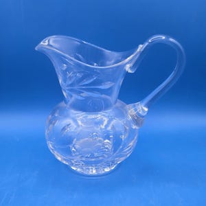 Vintage Crystal Cut Rose Pitcher | Etched Glass Flower Jug | Elegant Floral Water Pitcher | Wedding Tableware | Crystal Vase Jug