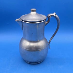 Antique Pewter Pitcher with Lid, Genuine 7.5" Vintage Water Jug for Home Decor Gift"