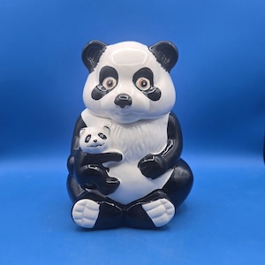 1970s Vintage Panda Bear With Baby Cookie Jar, Large Ceramic Kitchen Canister, Unique Gift for Wildlife Enthusiasts