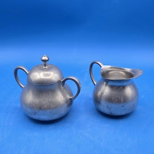 Vintage Dutch Pewter Creamer and Sugar Set: Holland Coffee Tea Service
