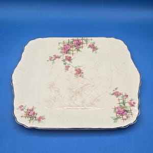 Devon Myott Staffordshire 12&quot; Square Platter | Vintage English China | Floral Ironstone Plate | Shabby Chic Serving Tray | England Dish