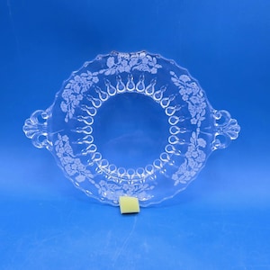 Vintage Etched Glass Plate: Elegant Two Handled Serving Dish