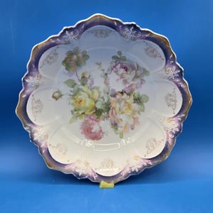 Antique Bavarian Fruit Bowl 10&quot; Hand Decorated Early 1900s Serving Dish Vintage Gift