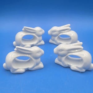 Vintage HIC Japan Porcelain Rabbit Napkin Rings - Set of 4