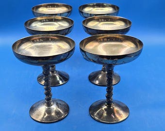 Vintage Goblet Set – FB Rogers/Falstaff/Valero – Set of 6 Chalices with Twisted Grape Vine Stems – Silverplate Wine Goblets