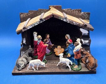 Vintage 11 Piece Italian Nativity Set | Hand Painted Manger Scene | Mid Century Christmas Collectible