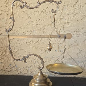 Antique Brass Balance Scale 21” Tall Merchant Weighing Display