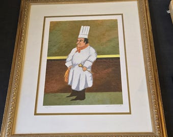 Vintage Guy Buffet Signed Serigraph Print “Chef Albert” Limited Edition 182/195 | Framed Culinary Art | French Bistro Decor