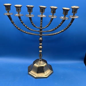 Vintage Menorah 7 Branch Adjustable Candle Holder, Elegant Judaica Decor for Hanukkah, Unique Jewish Holiday Gift