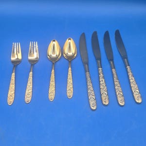 Stanley Roberts Gold Electroplate Flatware – Set of 8, Mint Condition, Vintage Gold Utensils, Elegant Tableware, 24K Plated Flatware
