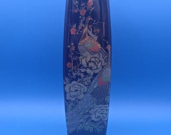 ヴィンテージ 大型日本製コバルトブルー花瓶、金箔押し花模様、12