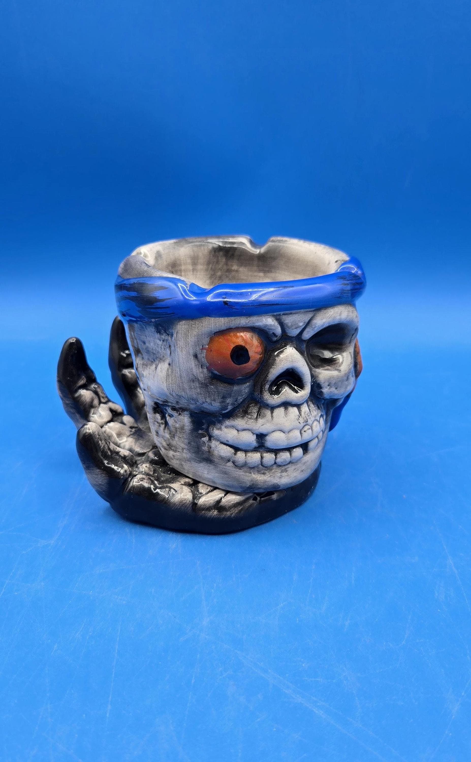 Vintage Pirate Skull Ashtray, Nautical Porcelain Decor With Claw