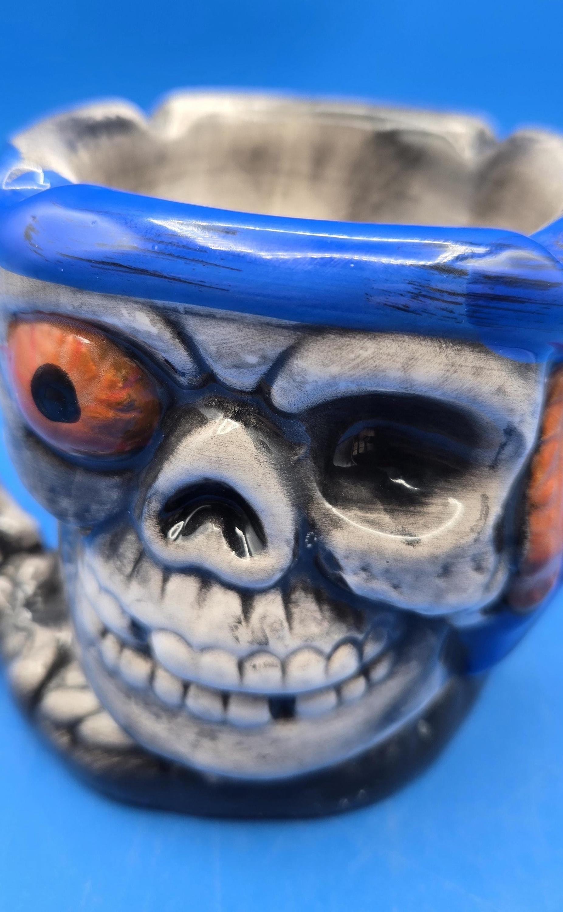 Vintage Pirate Skull Ashtray, Nautical Porcelain Decor With Claw