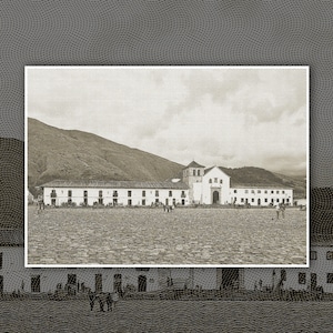 Town Plaza Villa De Leyva Church Digital Print Photography Boyaca Colombia