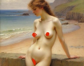 AI gegenereerde naakte vintage kunst van een opgewekte vrouw. Prachtig ontworpen ouderwetse kunst