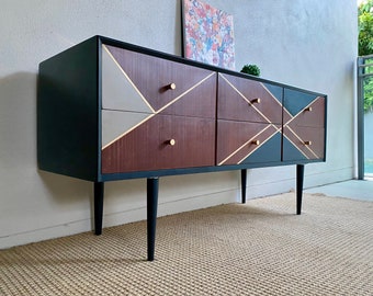 SOLD Mid Century Walnut 6 Large Dovetail Drawer Sideboard Dresser