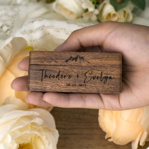 Personalized Wedding Ring Box, Custom Engraved Double Ring Box, Double Slot Wooden Ring Box, Modern Rustic Wedding Ring Holder