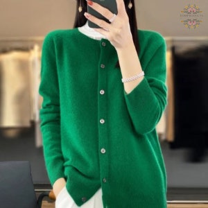 Stylish Women's Cashmere Cardigan: Spring Fashion Sweater & Autumn Top | Pure Merino Wool O-neck Jumper