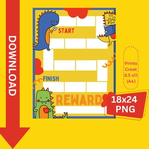 Printable Dinosaur Reward Chart for Kids and Dinosaur Wall Art for Home and School || Little Dino || 002-LTLDNO