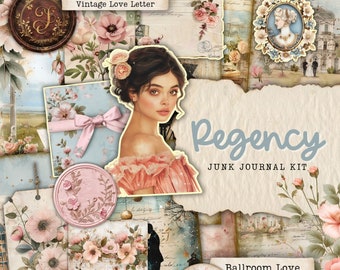 Regency Era Junk Journal Pages, Romance Scrapbooking Paper, Victorian Lady, Vintage Ephemera, Shabby Chic, Printable Paper, Digital Download